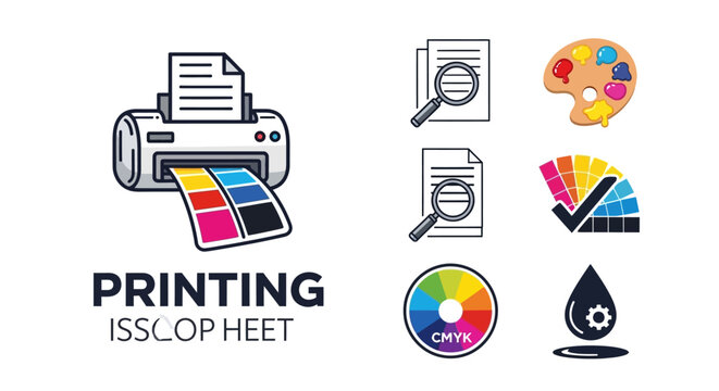 Modern Printing Services and Graphic Design Icon Set