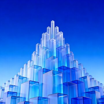 Glassy Pyramid Structure with Gradient Blue Lighting