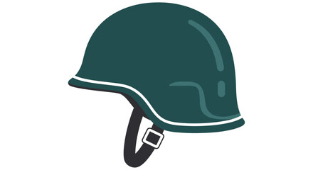Fototapeta premium A dark teal military helmet illustration with a white trim and black chinstrap