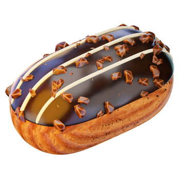 Eclair 3D render icon, Pastry illustration