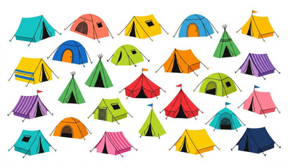 Vibrant camping tents vector collection colorful outdoor adventure tent set isolated © MDSAKIB