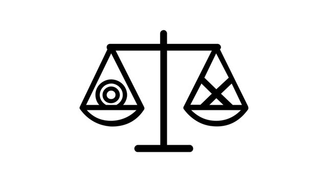 Vector icon illustration of a balance scale representing derivatives trading, financial contracts, and risk assessment with an underlying asset, featuring clean line art and minimalist design.