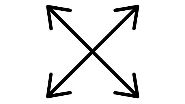 Minimalist vector icon illustration of four arrows diverging from a central point in an X shape, symbolizing options trading, market expansion, financial growth, or strategic business direction.