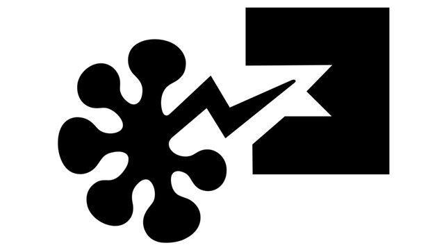 Flat vector icon illustration of a neuron connecting to a computer chip, symbolizing neurotechnology,, brain-computer interface, neural networks, and digital biology.