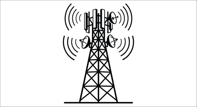 cell tower icon black and white with signal waves
