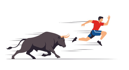 Man Running From Bull, Danger, Speed, Metaphor for Stress