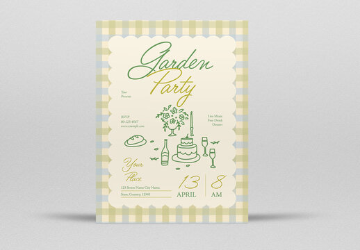 Green and Beige Hand Drawn Garden Party Flyer