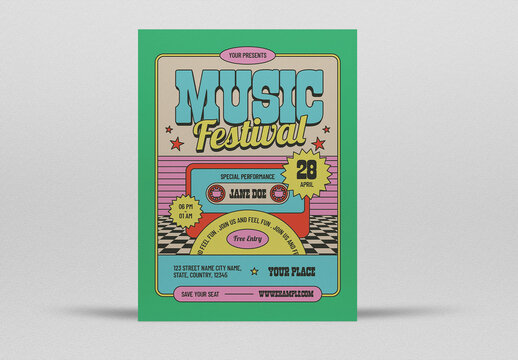 Green and Blue Psychedelic Music Festival Flyer Layout