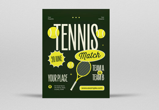 Green Bold Tennis Match Flyer Layout