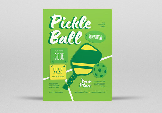 Green Flat Design Pickle Ball Tournament Flyer