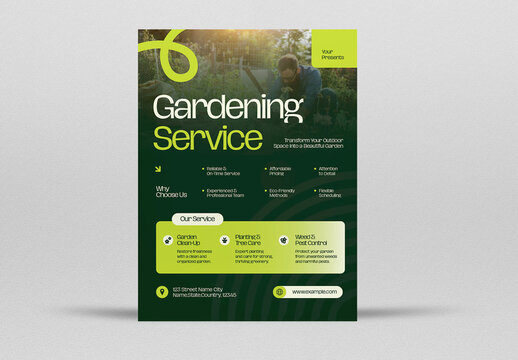 Green Modern Gardening Service Flyer Layout