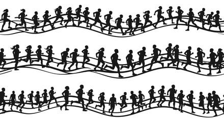 Fototapeta premium Silhouette Runners Marathon Crowd on Wavy Lines