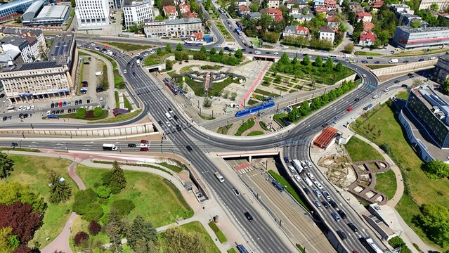 Krak&oacute;w, Rondo Mogilskie, ruch drogowy, krajobraz, Śr&oacute;dmieście, Małopolska, Polska, Europa