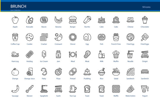 Brunch Meal Food Weekend Breakfast Lunch Icon Set