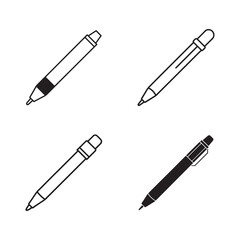 Fototapeta premium Four different black and white pen illustrations in various styles and designs office supplies and writing instruments