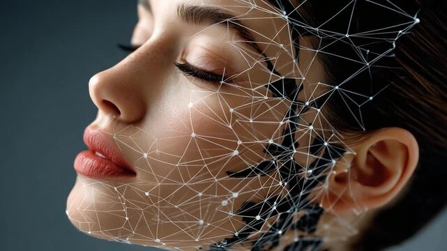 Beauty and the Digital Vein: A portrait of a woman merges with a digital network overlay, exploring the confluence of nature and technology.