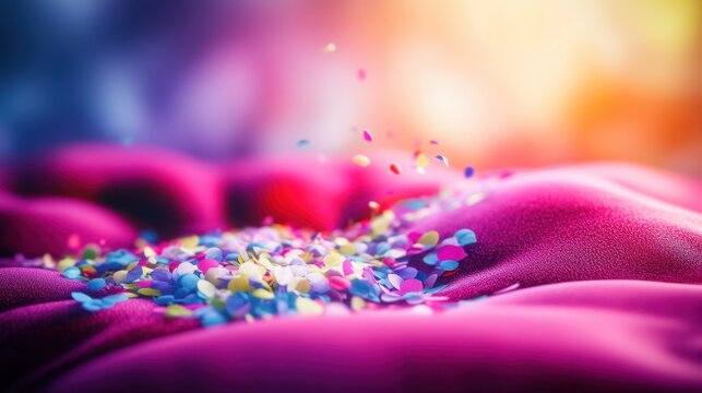 Sparkling Confetti Cascading from Brightly Colored Party Surface