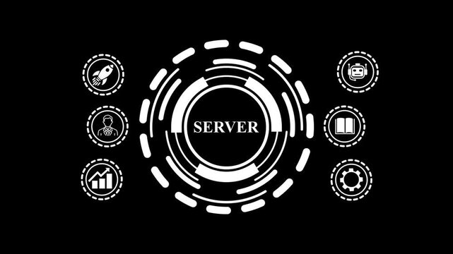SERVER Futuristic Business Interface with Strategy and technology Analytics Elements,and 4k animation .4k technology,,
