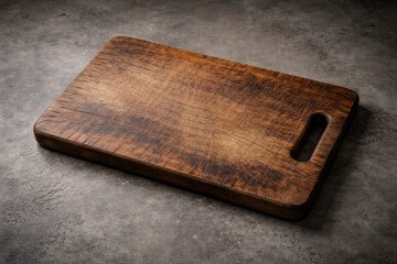 Fototapeta premium Gray concrete surface featuring worn cutting board backdrop for cooking