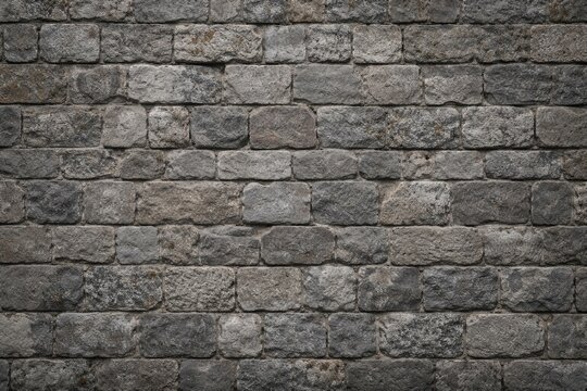 Textured gray stone brick wall background of medieval castle architecture