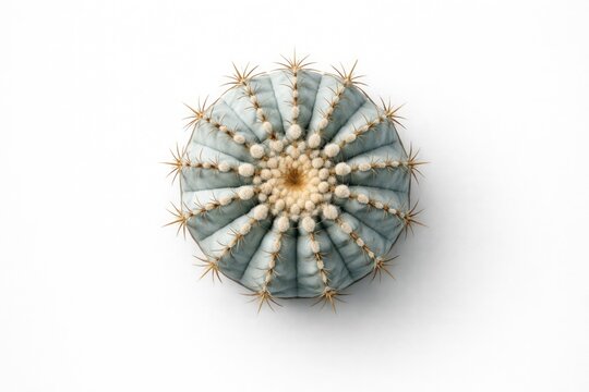 Minimalist top view of a Copiapoa Cinerea cactus outlined on a smooth white background
