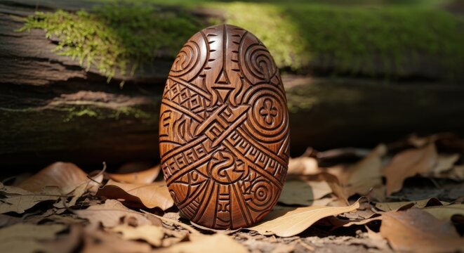 Intricately Carved Wooden Amul Egg Artifact v2 6x
