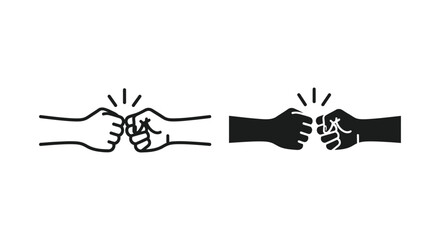 Fist bump greeting icon set in linear and silhouette style for teamwork and partnership concept vector illustration © JASIYA