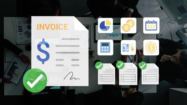 Professional Invoice Document with Business Icons and Charts for Financial Planning and Management in Modern Office Setting Gluon.