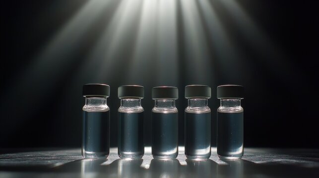 fadzm2 Assorted Small Vials Containing Clear Luminous Liquids
