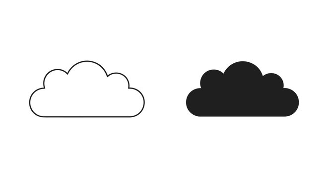 Weather cloud icon set in thin line and solid black silhouette for meteorology apps and digital atmosphere interface design