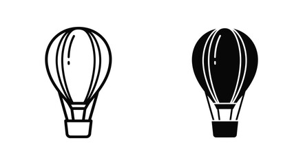 Hot air balloon icons in outline and solid style for travel and adventure themes featuring minimalist vector design for tourism websites and apps © designsky