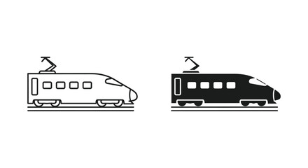 High speed train icon set in outline and solid styles for public transport and railway travel graphic design projects © JASIYA