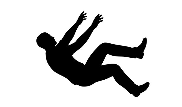 Side Profile View of a Falling Man Silhouetted against a Solid White Background