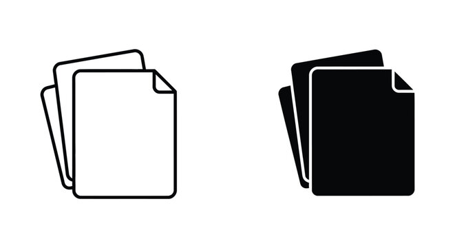 Stack of paper documents icon set in outline and solid black style for office administration and file management software