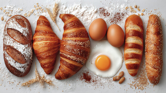 freshly baked bakery items with crispy textures and golden colors displayed on a clean white background for gourmet dessert concepts