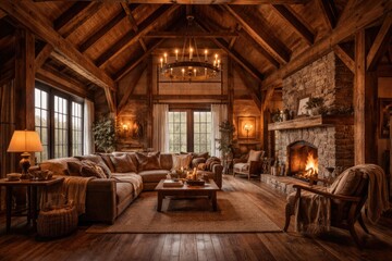 Obraz premium Warm and cozy barn home interior scene for design mockup backdrop
