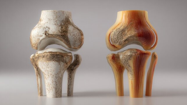 Osteoarthritis Impact: A visual representation of healthy and damaged knee joints, highlighting the effects of osteoarthritis, offering insight into joint health and potential damage.