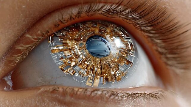 Synthetic Sight: A captivating close-up of a high-tech, artificial eye, a fusion of technology and human anatomy, reflecting the promise of futuristic vision.