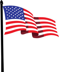 Fototapeta premium waving american flag on flagpole patriotic united states national emblem illustration for independence day memorial celebration