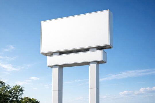 White blank pylon signs positioned before a clear sky suitable for text
