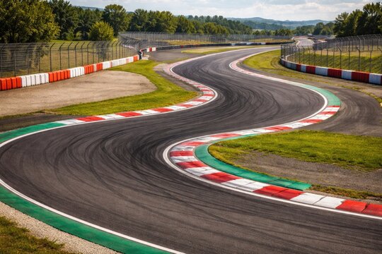 Asphalt racing track showcasing a technical double turn chicane layout