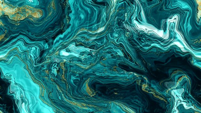 Abstract Turquoise and Gold Fluid Marble Texture Background