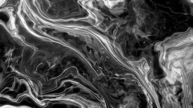 Abstract Black and White Liquid Marble Texture Swirling Background