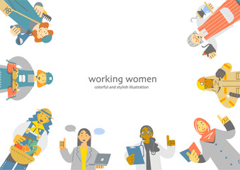 Fototapeta premium Frame-style illustration of a woman working with pride