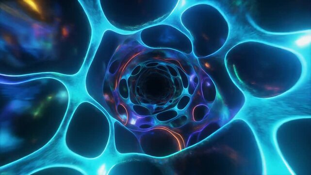 Abstract Neon Wormhole Tunnel Journey - Cosmic Sci-Fi Motion