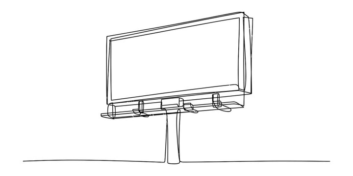 Simple line drawing of a large outdoor billboard sign on a pole, empty screen for text or image Vector, illustration