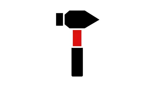 Abstract Black Red White Hammer Icon on White Background