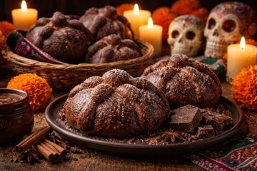 Fototapeta premium Sweet Mexican chocolate bread crafted for honoring departed loved ones