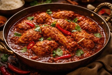 Fototapeta premium Traditional Indian chicken simmered in a rich, spicy chili infused sauce