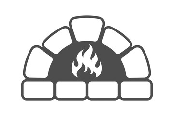 Naklejka premium Stone furnace graphic icon. Flame in the brick oven isolated sign on white background. Fireplace symbol. Vector illustration